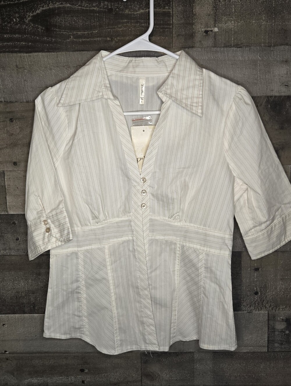 DO+BE Cream Striped Button-Front Blouse